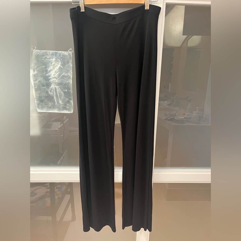 DKNY Elegant Black Straight Leg Pants Elastic Waist Pull-on Flowy
